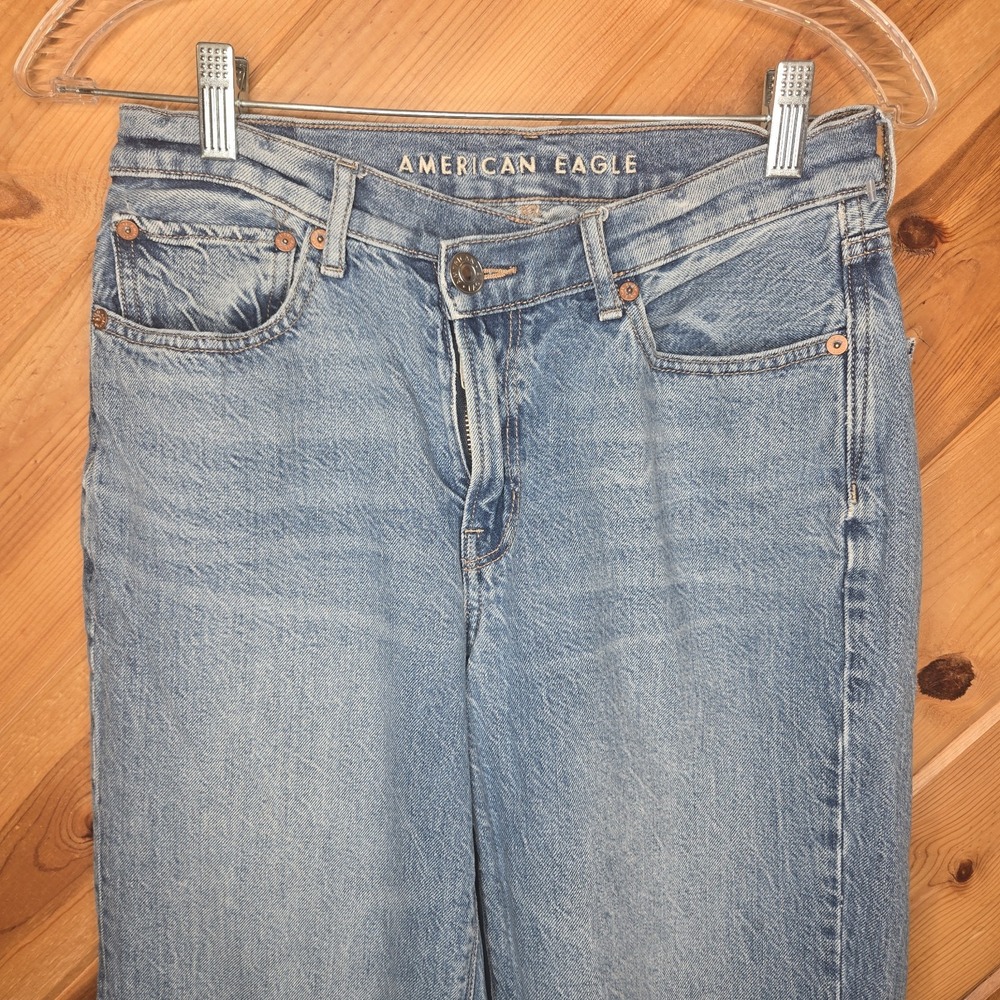 American Eagle Womens Blue Sz 6 Reg‎ Baggy Jean Straight Leg Crossover Waist - Picture 2 of 7